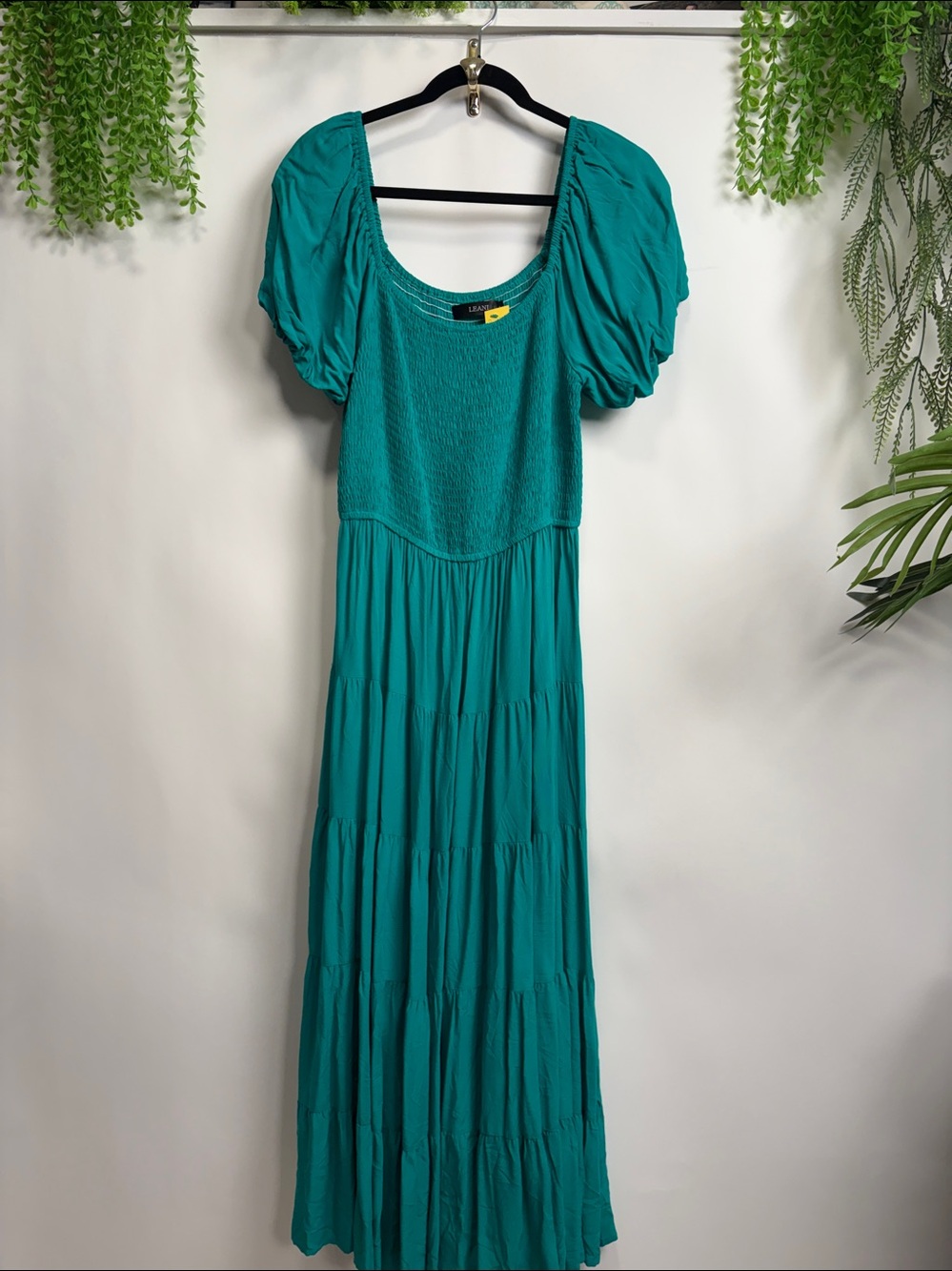 Elegant Teal Maxi Dress with Puff Sleeves